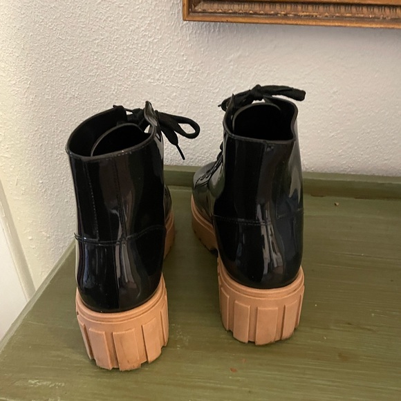 Gianni Bini Black Patent Rubber combat Boots - Picture 3 of 5